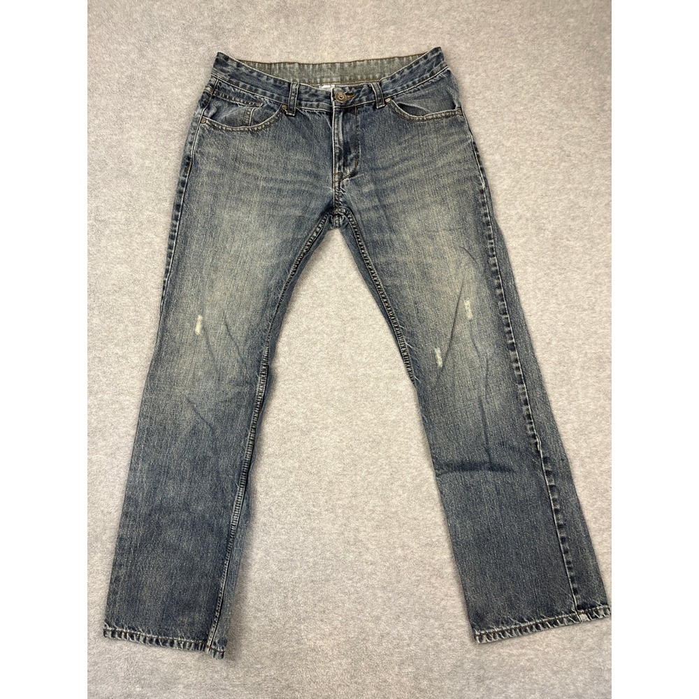 Gasoline Jean Men 32x32 Blue Denim Straight Leg Flap Pocket Y2K Distressed Faded